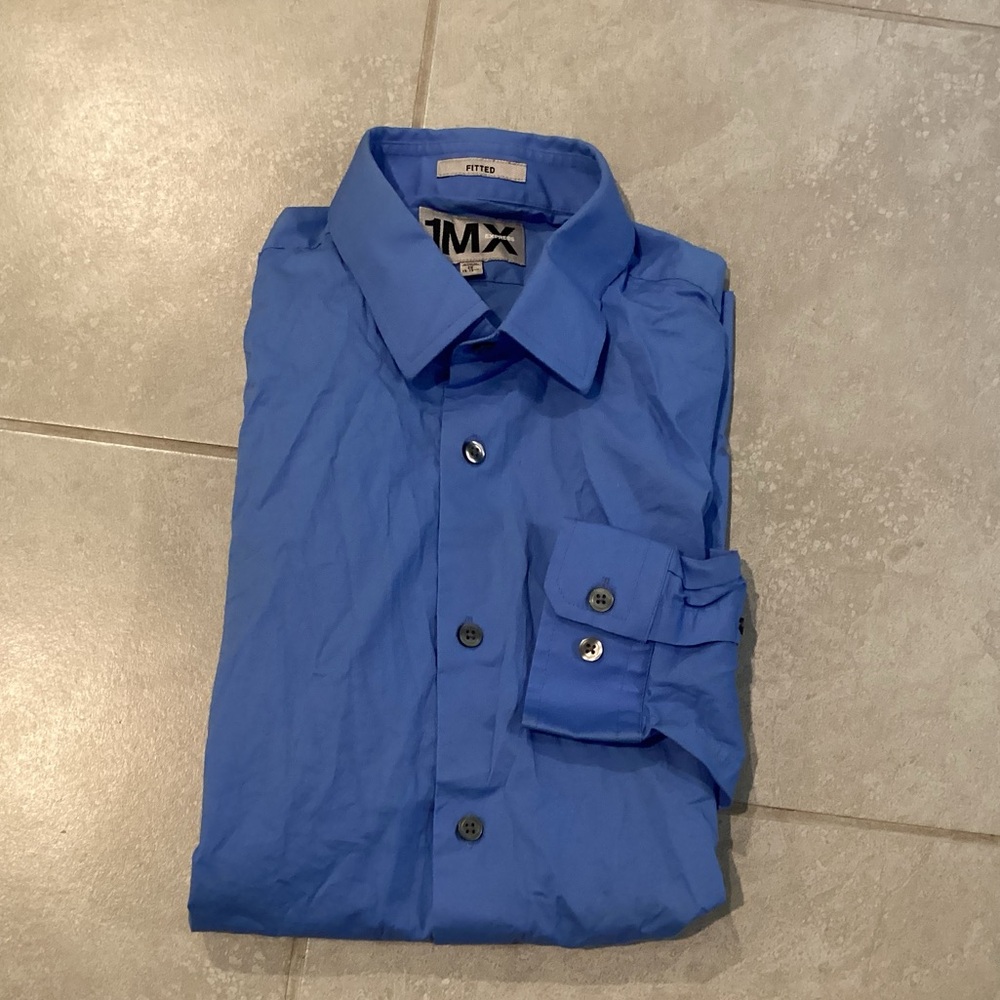 1MX Express Blue Dress Shirt Classic Collar Long Sleeves